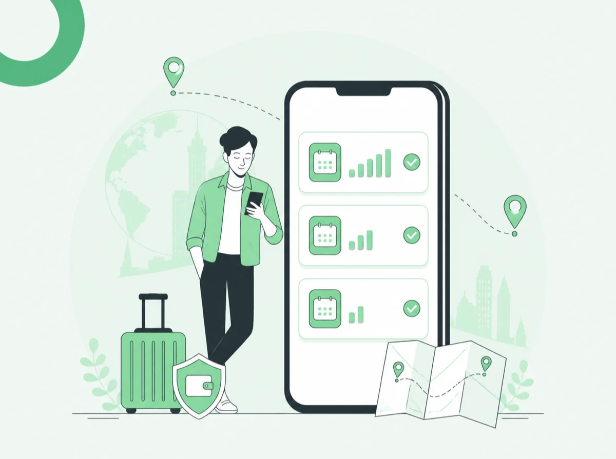 Traveller comparing clear eSIM plan options for a trip